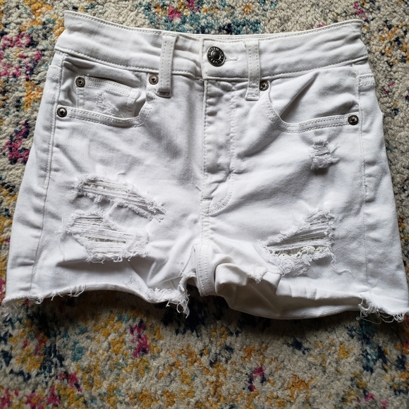 COPY - American Eagle High Rise Shortie Next Level Stretch White Distressed Sho… - Picture 1 of 9